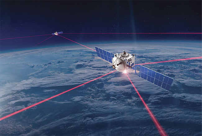 Satellites form constellations of effective coverage for optical communications. Courtesy of Mynaric.