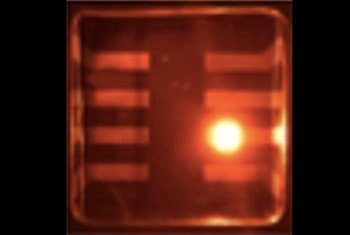 These are colloidal quantum dots operating in LED mode. Courtesy of Los Alamos National Laboratory.