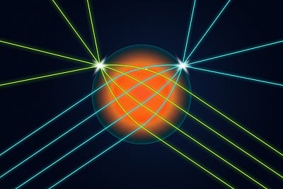 Illinois researchers developed a spherical lens that allows light coming into the lens from any direction to be focused into a very small spot on the surface of the lens exactly opposite the input direction. This is the first time such a lens has been made for visible light. Graphic Courtesy of University of Illinois News Bureau via Michael Vincent.