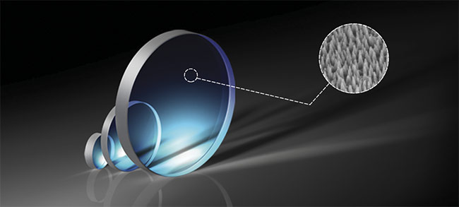 Nanostructure technology is produced by etching subwavelength structures into an optical surface rather than depositing layers of coating materials onto the element. The result is high broadband transmission and near-bulk improvement to laser-induced damage threshold. Courtesy of Edmund Optics.