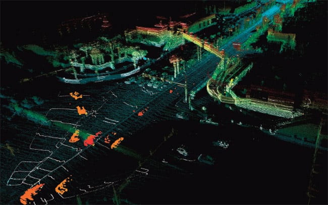 A lidar map from self-driving technology startup Aurora, which acquired Blackmore Sensors and Analytics in 2019. After being spun out from Bridger Photonics, Blackmore received Department of Defense seed funding under the SBIR and STTR programs. Venture capital funding, such as investments from Next Frontier Capital and Millennium Technology Value Partners in 2016, helped Blackmore to enter the autonomous vehicle market. Courtesy of Aurora.