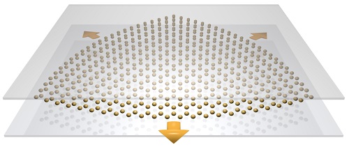 Straining a honeycomb metasurface generates an artificial magnetic field for light which can be tuned by embedding the metasurface inside a cavity waveguide. Courtesy of the University of Exeter.