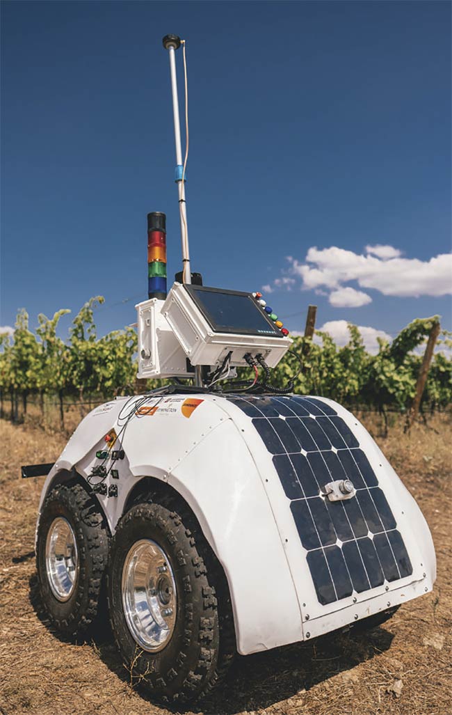 A prototype of a vineyard health-monitoring robot developed for the European Union’s VineScout viticulture project. The limited footprint and power budget allotted to embedded vision systems require design and programming to be highly application-specific. Courtesy of iStock.com/Zephyr18.