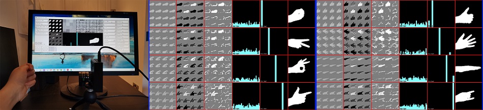 A Convolutional Neural Network (CNN) on the SCAMP-5D vision system classifying hand gestures at 8,200 frames per second. Courtesy of University of Bristol.