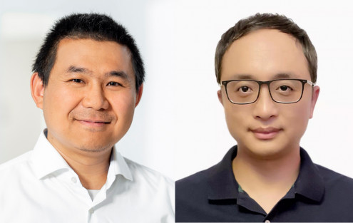 On left, Dr. Pu Zou, general manager, and Haidong Yang, sales manager at Shanghai Menlo Systems Quantum Laser Technology. Courtesy of Menlo Systems.