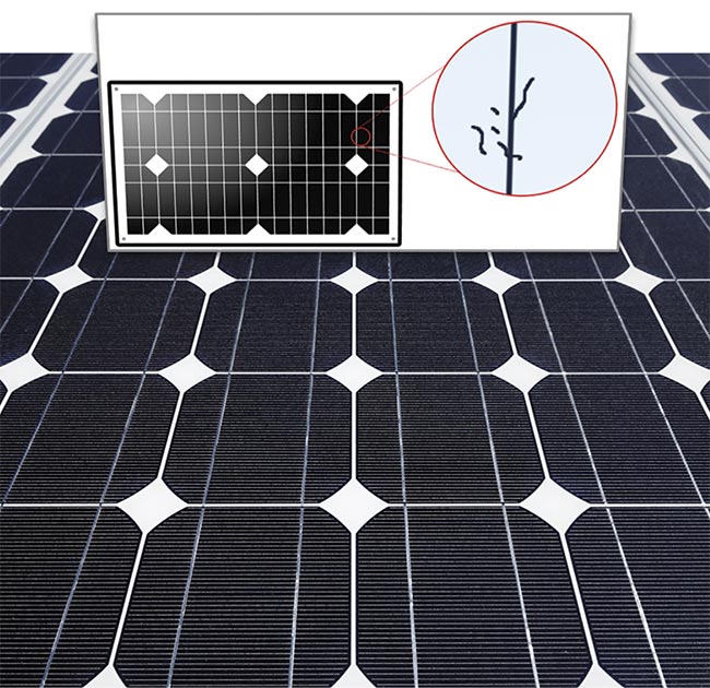 Solar panel inspection is an ideal application for SWIR imagers because SWIR can see through silicon to detect defects. Courtesy of Teledyne DALSA.