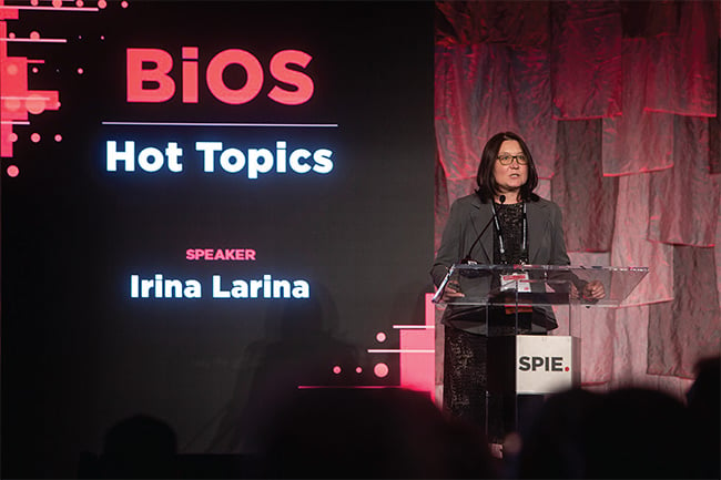Irina Larina of the Baylor College of Medicine discusses the use of OCT in imaging early embryonic development at last year’s BiOS exhibition. Courtesy of SPIE.