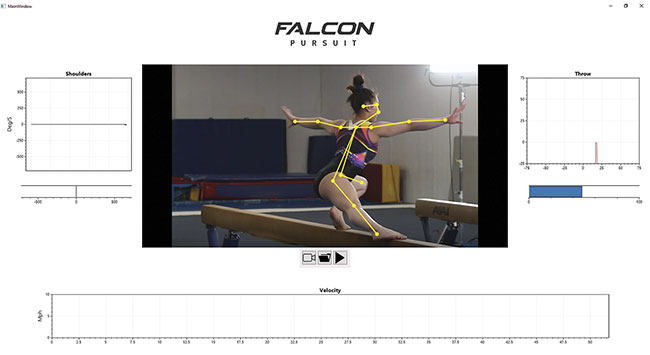 Before winning a gold medal in 2021, an Olympic athlete used Falcon Pursuit’s Athlete-Avatar tool in her training. The technology enabled her and her coach to extract information about her body rotations and skeletal positions, and it generated a visual display within minutes of a completed training session. The system performed AI analytics of body motion repetitions in multiple exercises, including balance beam. Courtesy of Falcon Pursuit.