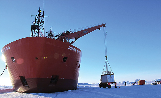 Leibniz IAP’s early alexandrite-based lidar system (photographed at The Davis Station in Antarctica) traveled the world as the first movable lidar system capable of capturing atmospheric measurements at altitudes up to about 100 km. ‘Movable’ in this case means that it filled a standardized shipping container and took 30 kW of power to operate. Courtesy of Josef Höffner/Leibniz IAP.