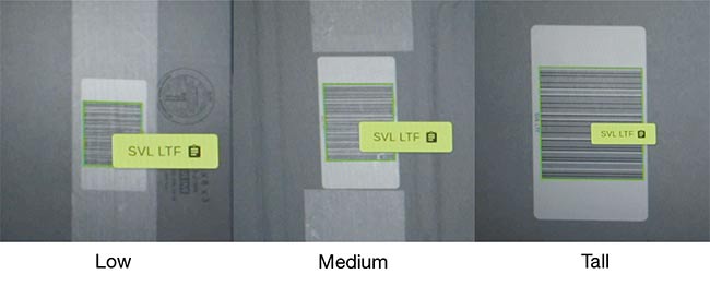 Figure 3. Optimizing the projection angle of LED lighting allows the system to focus on the variable heights of different packaging, reducing misread labels on items ranging from flat packs to 1-m-tall boxes. Courtesy of Smart Vision Lights.