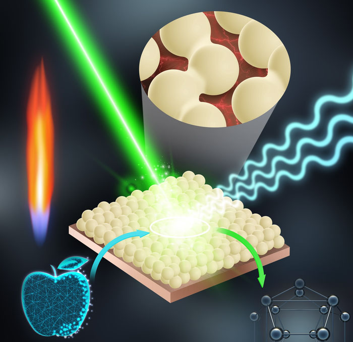 Flame nanoparticle deposition was used to produce robust nanosensors that can detect pesticide residues on apple surfaces within minutes. Researchers at Karolinska Institutet developed nanosensors that canbe used to detect the presence of pesticides on food items prior to consumption. Courtesy of Haipeng Li and Georgios A Sotiriou. 