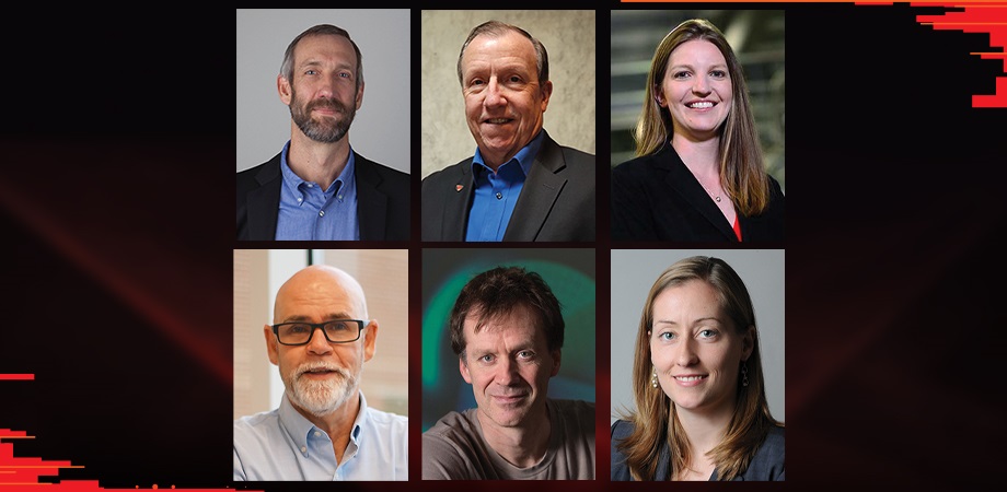 Top row, from left to right: Peter de Groot, Jim McNally, Jessica DeGroote Nelson. Bottom row, from left to right: David Hagan, Miles Padgett, Laura Waller. Courtesy of SPIE.