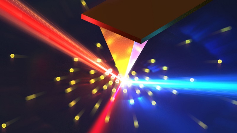 Optical nanoscopy uses laser beams to strike free electrons, scattering light and providing insights into electron distribution and dynamics within semiconductor materials. Courtesy of Laser Thermal Lab/UC Berkeley.