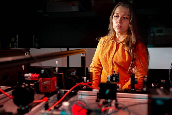 Researcher Anastasiia Zalogina is a member of the team at ANU in Canberra, ACT, Australia, who are developing nanoparticles to increase the frequency of light. Courtesy of Martin Conway/ANU.
