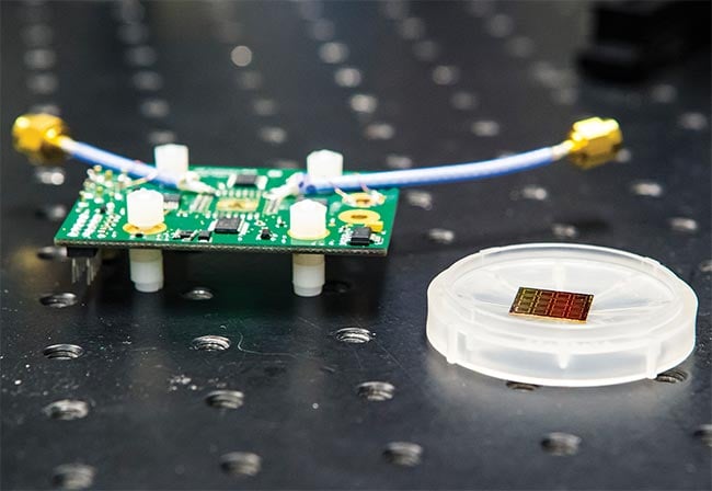 Sweden’s RISE Institute developed an electro-absorption modulator that exhibits low weight and power for space-based free-space optical communication terminals. Courtesy of RISE Institute.