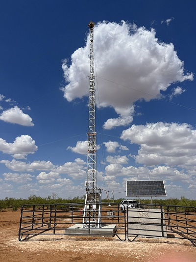 A LongPath Methane Emissions Overwatch Central Node in Texas. LongPath has received an up to $189 million loan from the Department of Energy to scale its Active Emissions Overwatch system across key U.S. oil and gas production basins. Courtesy of LongPath Technologies. 