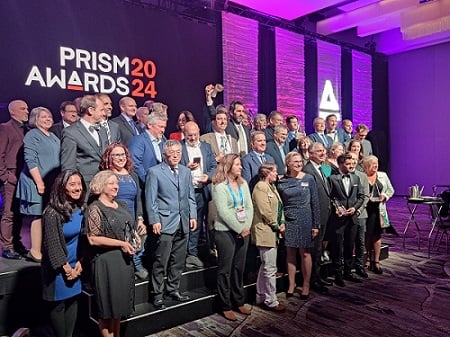 The winners of the 2024 Prism Awards were recognized for photonics innovations on Jan. 31 during a ceremony at Photonics West. Courtesy of Jake Saltzman, Photonics Media. 