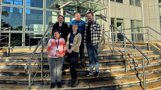 The team at the Barbaham Institute’s Flow Cytometry Facility: (left to right back row) Rachael Walker, Chris Hall, Sam Thompson, and (from left, front row) Kleopatra Dagla, with Diane Proudfoot, PlaqueTec’s Chief Science Officer. Courtesy of PlaqueTec.