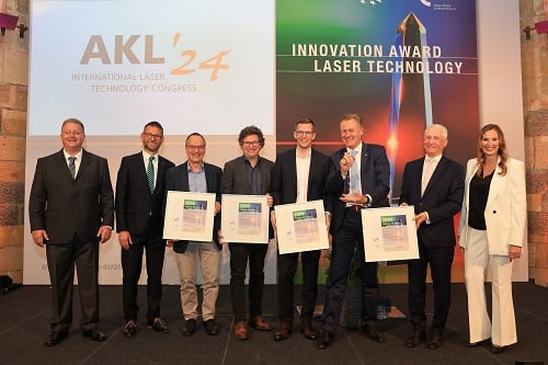 First place winners of the Innovation Award for Laser Technology from cleansort GmbH along with representatives of AKL. Courtesy of Arbeitskreis Lasertechnik eV.