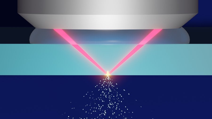 A conceptual illustration of single-shot laser processing by an annular-shaped radially polarized beam, focused on the back surface of a glass plate. Courtesy of Y. Kozawa et al.
