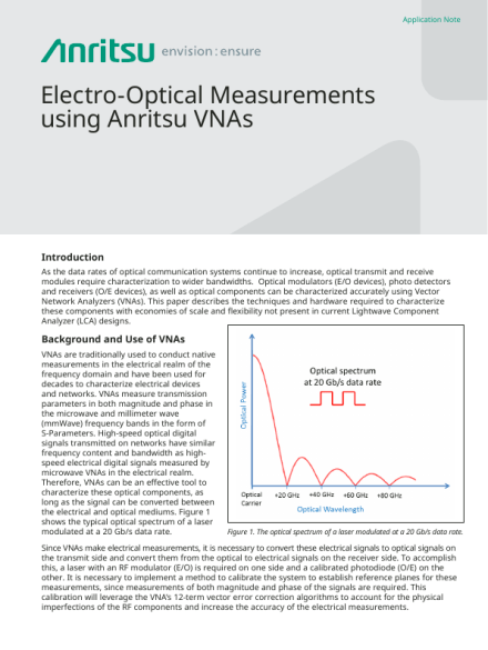 Electro-Optical Measurements Using Vector Network Analyzers