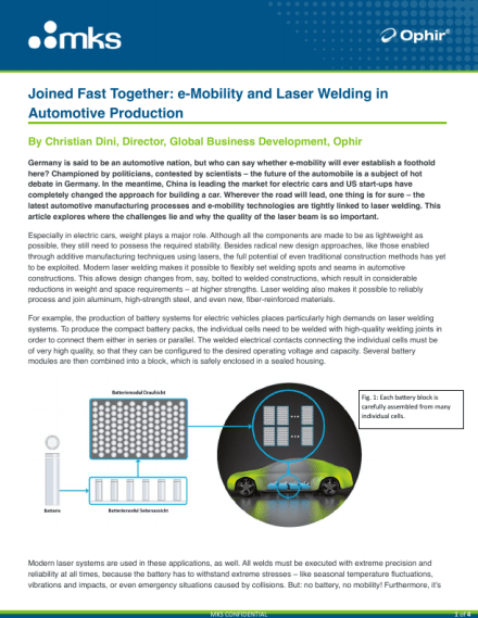 Joined Fast Together: e-Mobility and Laser Welding in Automotive Production