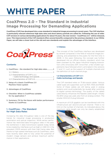CoaXPress 2.0 – The Standard in Industrial Image Processing for Demanding Applications