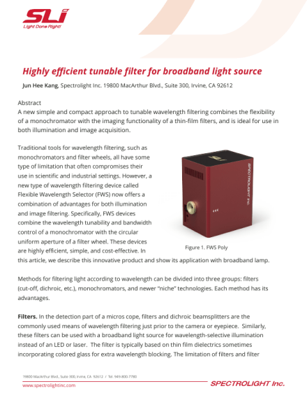 Highly Efficient Tunable Filter for Broadband Light Source