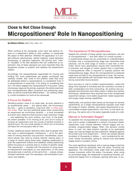 Close Is Not Close Enough: Micropositioners' Role In Nanopositioning