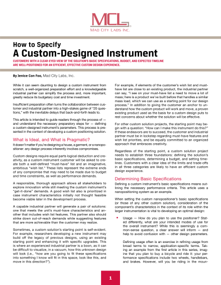 How to Specify a Custom Designed Instrument