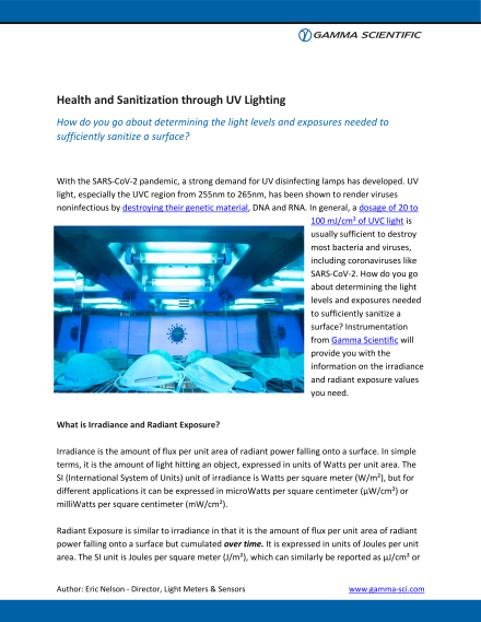 Health and Sanitization through UV Lighting