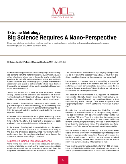 Extreme Metrology: Big Science Requires a Nano-perspective