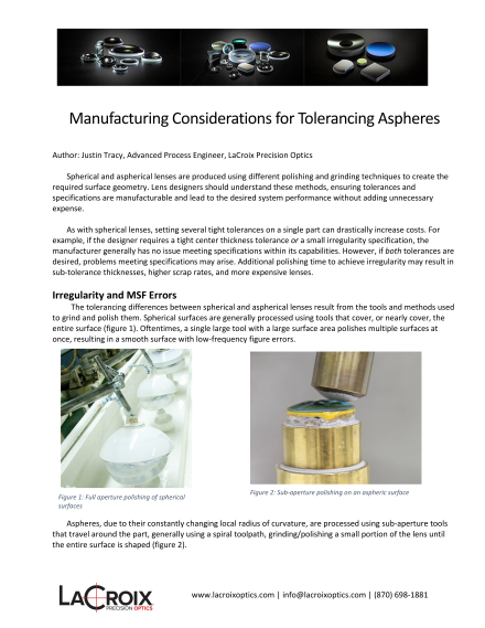 Manufacturing Considerations for Tolerancing Aspheres