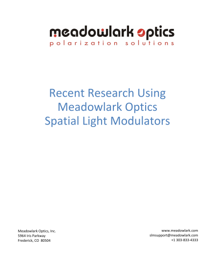 Recent Research Using Meadowlark Optics Spatial Light Modulators