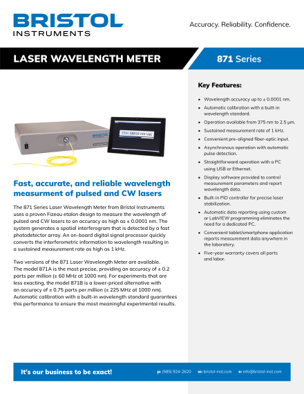871 Series High-Speed Laser Wavelength Meter