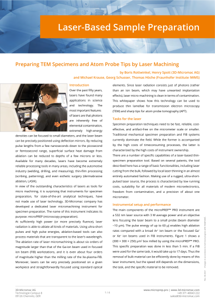 Preparing TEM Specimens and Atom Probe Tips by Laser Machining