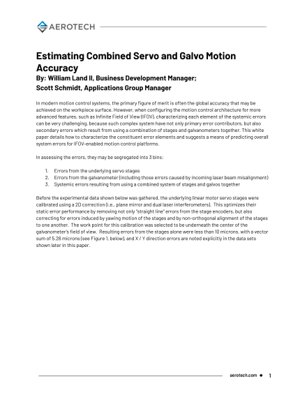 Estimating Combined Galvo and Servo Motion Accuracy