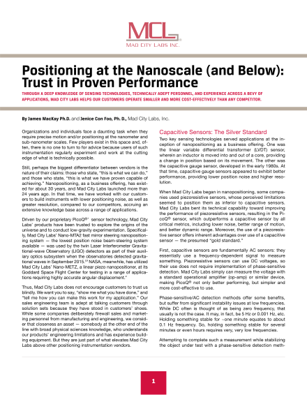 Positioning at the Nanoscale (and Below): Trust in Proven Performance
