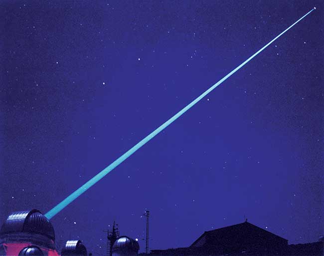 A laser guide star in operation at Starfire Optical Range.