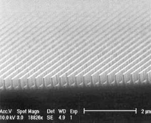 SEM photo of the cross section of a nano-optic grating structure.