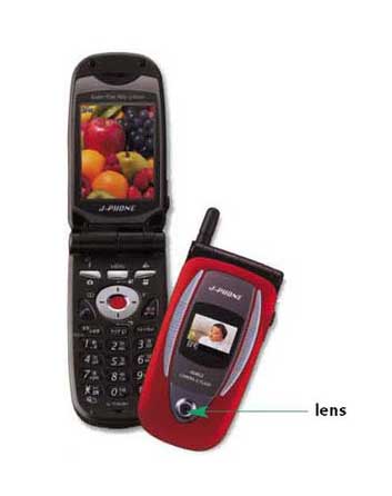 Mobile phone handset with built-in digital camera.