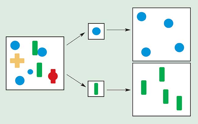 A morphology “opening” operation acts as a shape filter, whose behavior is controlled by a probe.