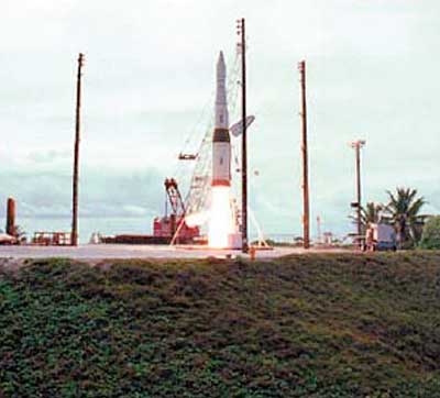  A rocket carrying a prototype missile interceptor launches from Meck Island. 