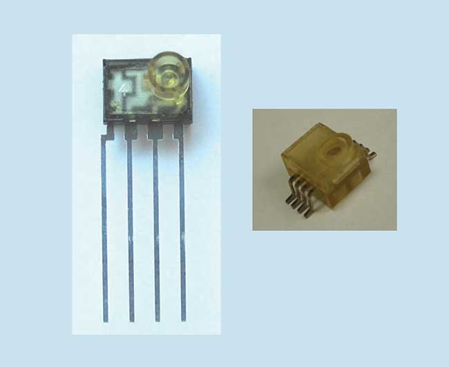 Lead-frame packages for bitcom applications: through hole (left) and surface mount (right). 