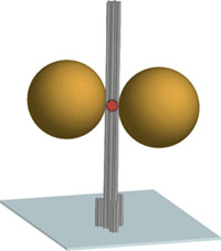 The DNA origami nanopillar (in gray) immobilized on a coverslip. 
