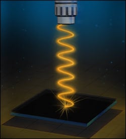 Artist's rendition of the experimental setup used to measure the reflectivity of the vanadium-sapphire device. 