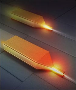 Engineers at Caltech have created a device (illustrated here) that can focus light into a point just a few nanometers across — an achievement they say may lead to next-generation applications in computing, communications and imaging.