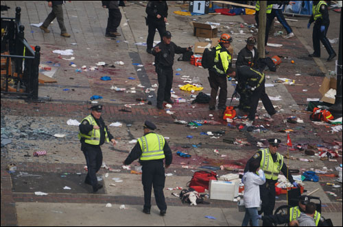  This Wikipedia photo by hahatango shows the aftermath of the bombing in Boston.