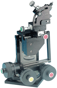 Traditional Huxley-style mechanical micromanipulators are based on flexures and usually incorporate dial-like knobs for manual adjustment. 