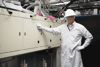 Lasers target a tin drop, creating a plasma and an EUV 13.5-nm light source needed for future semiconductor chips.